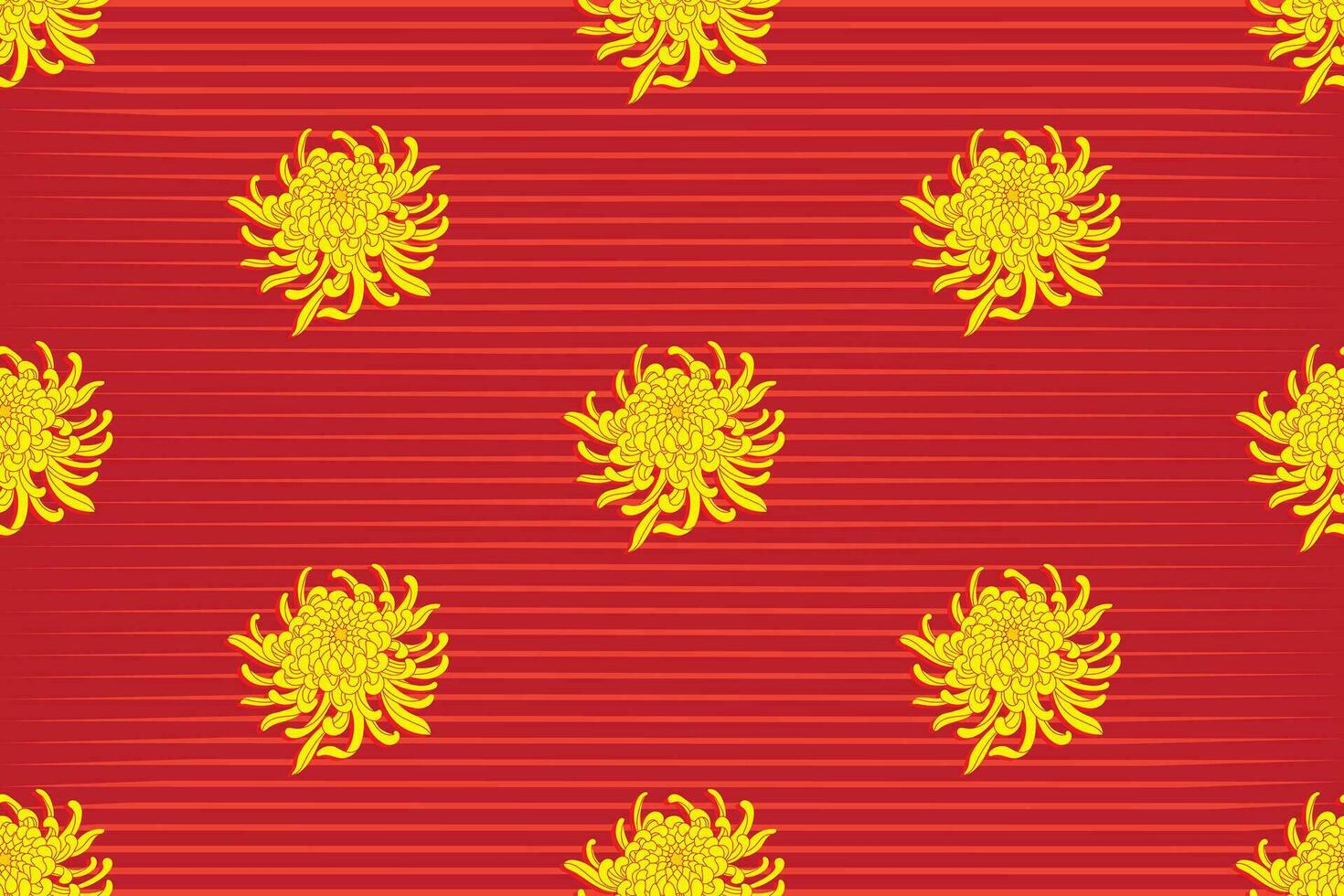 Illustration of Chrysanthemum flower with line on red background. vector
