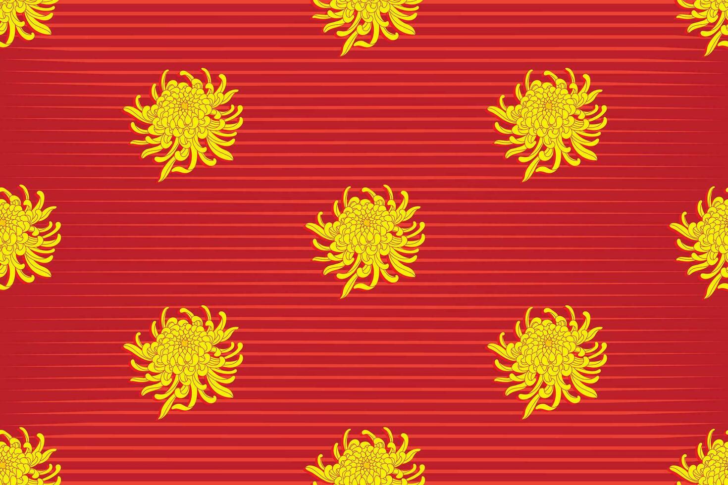 Illustration of Chrysanthemum flower with line on red background. vector