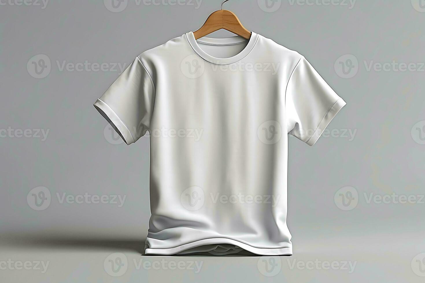 AI generated Blank T-Shirt Mockup with wooden backgrounds,T-shirt mockup. White blank t-shirt front and back views. photo