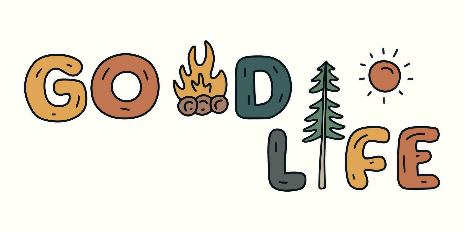 Good life is when you in nature with camping monoline vector illustration for t shirt sticker badge design