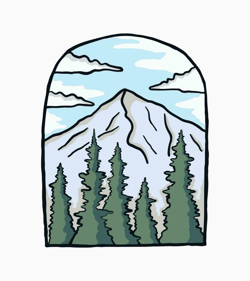 Hand Draw vector of Mt Hood in Oregon State illustration for t shirt sticker badge design