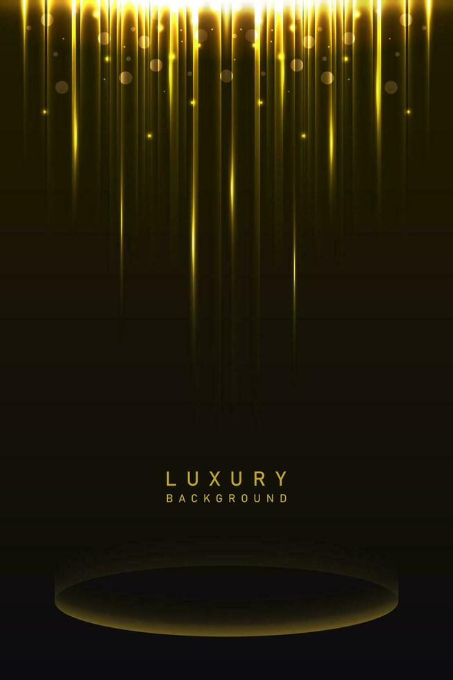 3d shiny gold luxury podium pedestal award in black background vector design. premium, elegant, luxury theme design