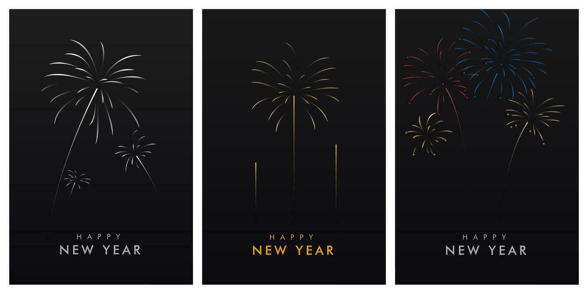 luxury happy new year celebration concept. firework on black night sky background vector illustration. for congratulations or invitation card