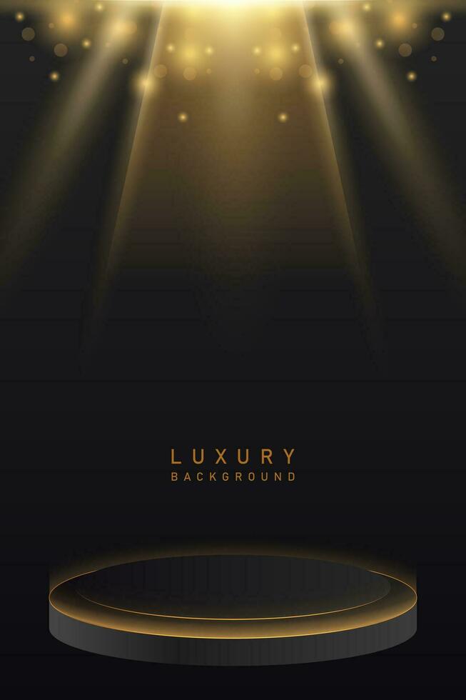 3d luxury shiny gold podium, pedestal, award in vertical black background vector design