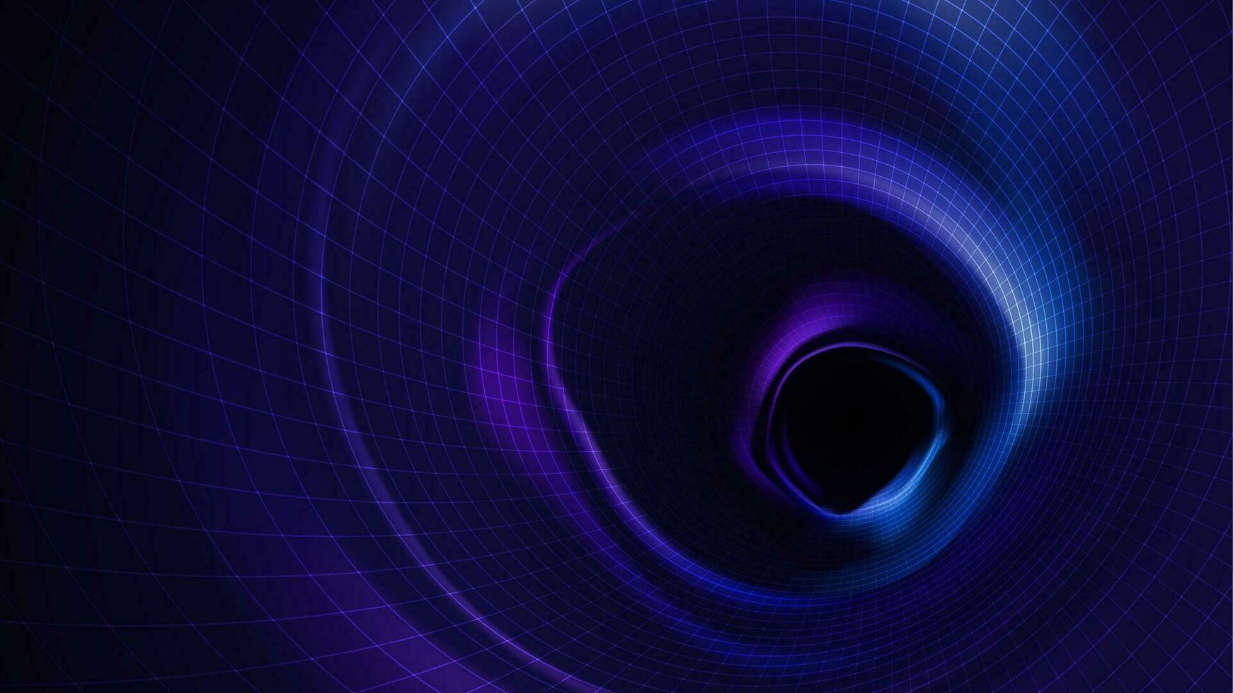 brillante neón túnel. púrpura, azul eléctrico brillante 3d circulo portal con malla. vector futurista ilustración. resumen antecedentes con ligero efectos