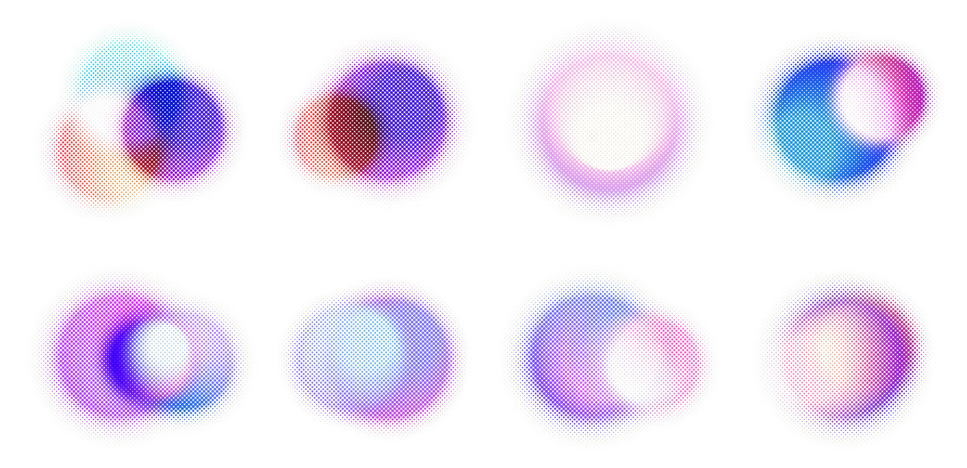 Vector set of colorful abstract blurred halftone circles. Bright gradient spot with blur. Screen