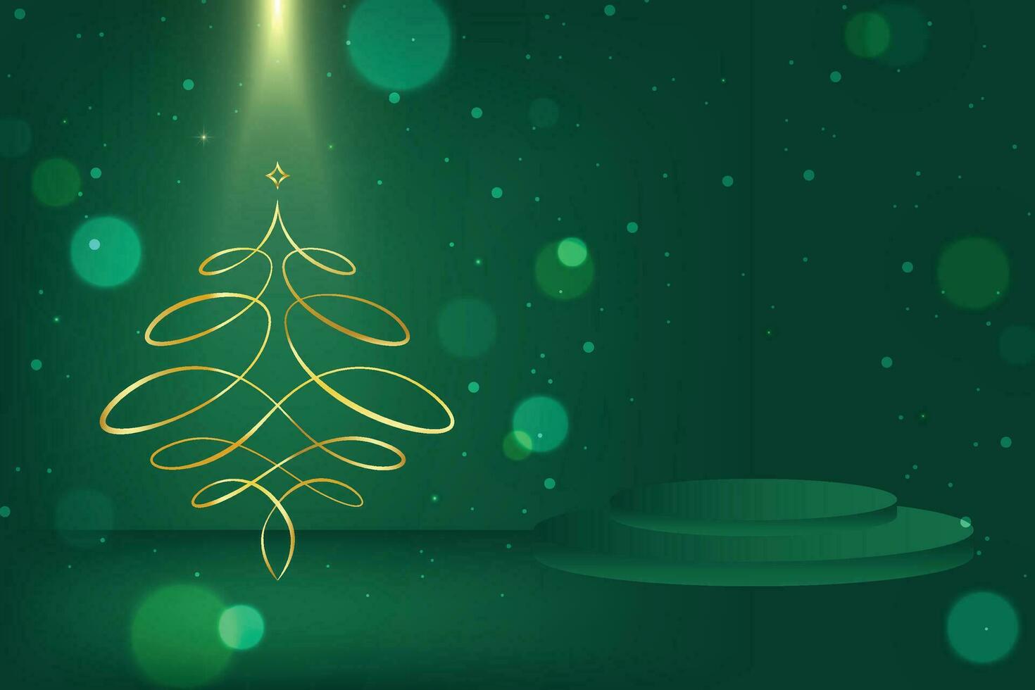 Christmas Background Green Sparkle with Ribbon Pine Tree Winter December New Year Holiday vector