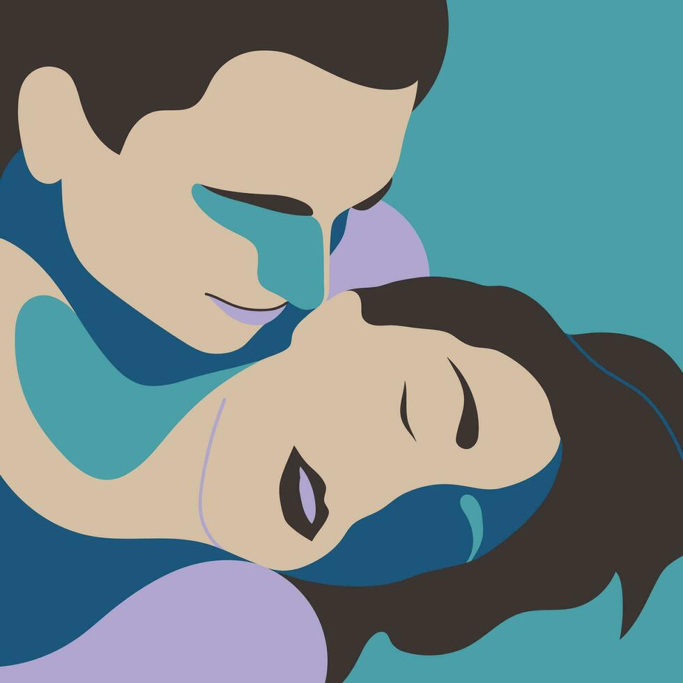 romántico amantes retrato. resumen de colores lugares rostro, vector ilustración