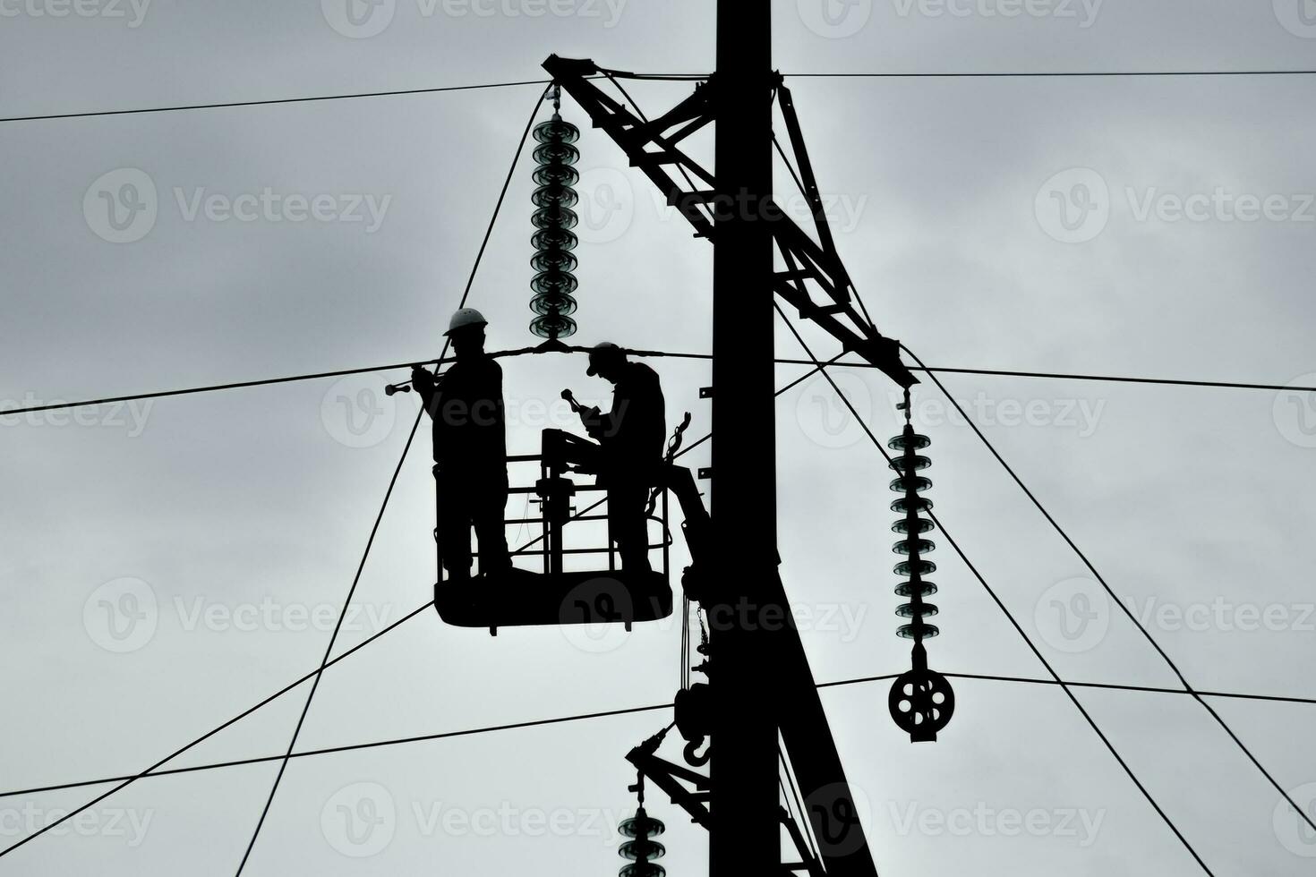 Assembly and installation of new support of a power line photo