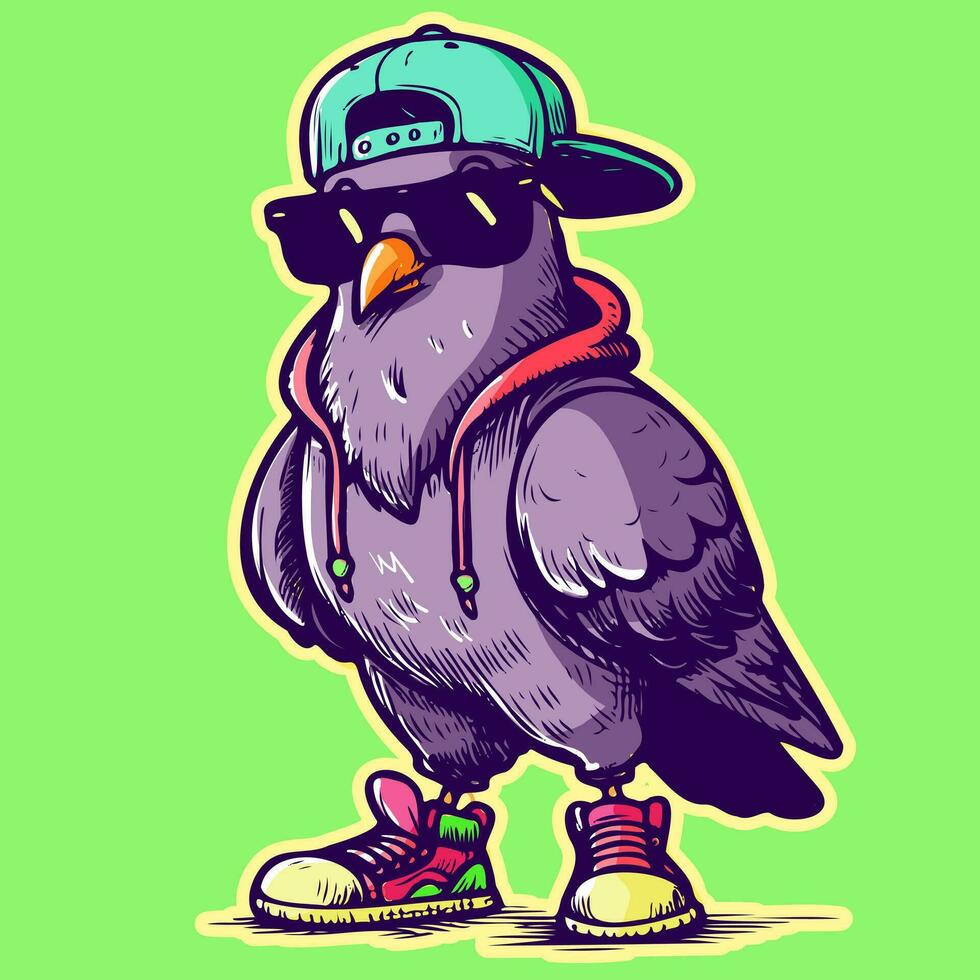 vector de un frio ghetto Paloma con Gafas de sol, un cadera salto sombrero y un par de zapatillas. gangsta pájaro en ropa de calle y un frío actitud