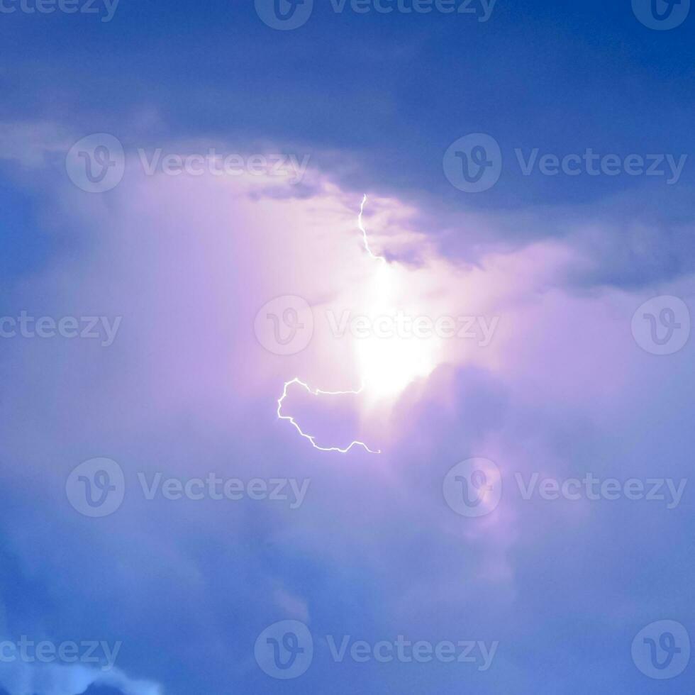 Lightnings in storm clouds. Peals of a thunder and the sparkling photo