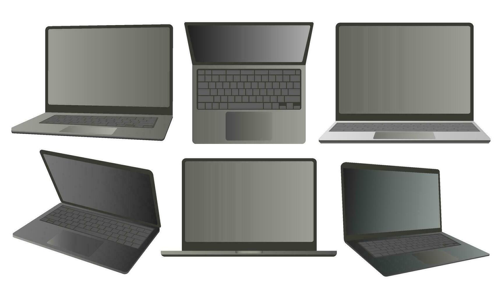 collection set computer laptop with multiple views on white background Used For Decoration, Advertising Design, Website Or Publication, Banner And Poster And Brochure vector