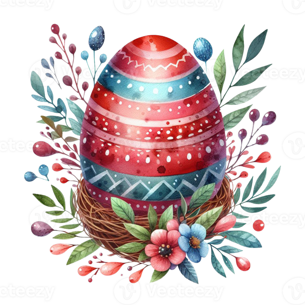 AI generated Watercolor colorful cute easter eggs style with flower in bamboo basket , hand drawn pastel Easter egg day. on transparency png file format