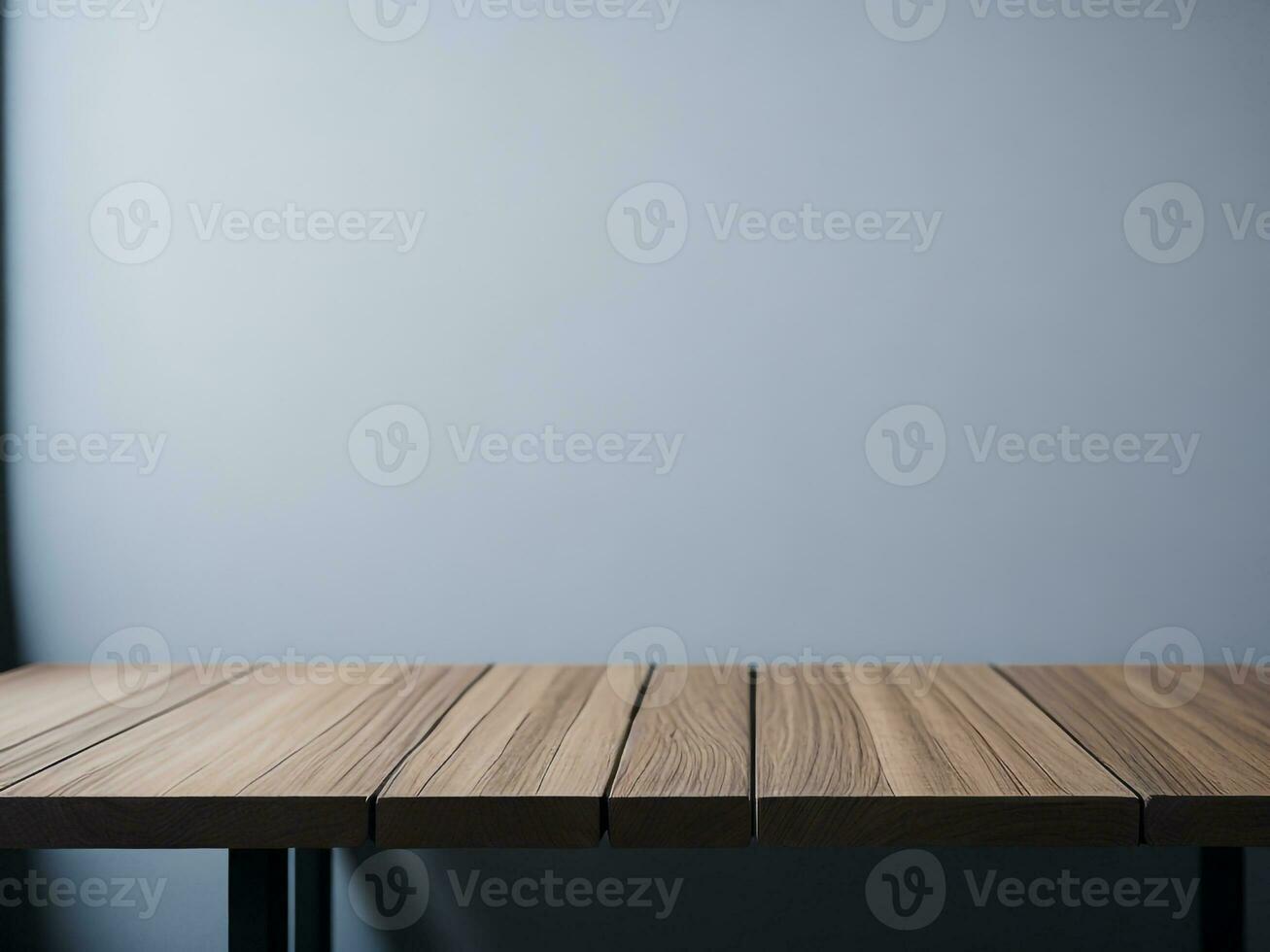AI generated Top of wood balcony table with seascape white background photo