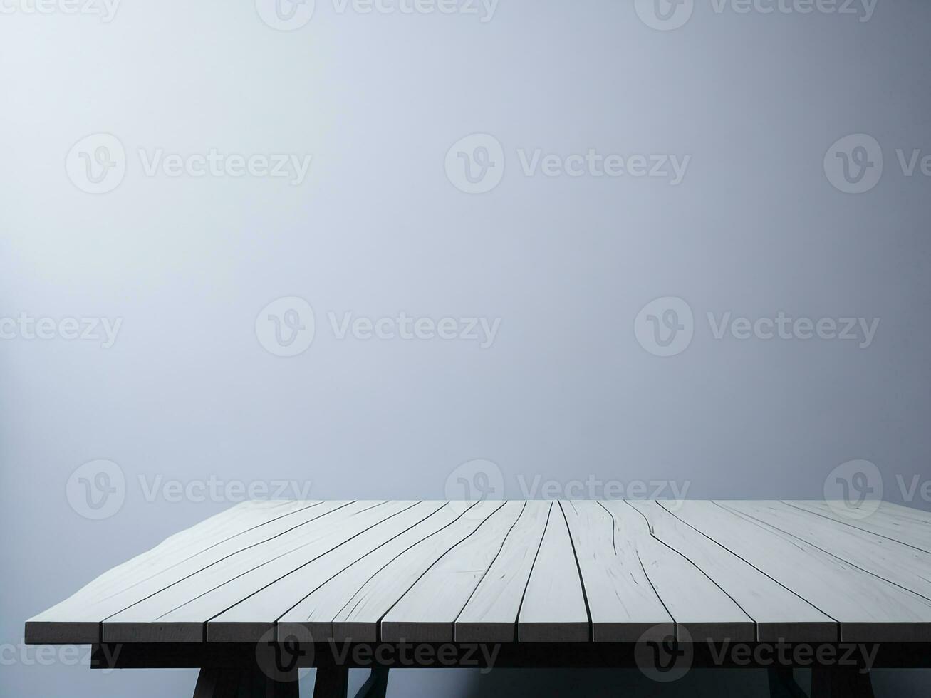 AI generated Top of wood balcony table with seascape white background photo