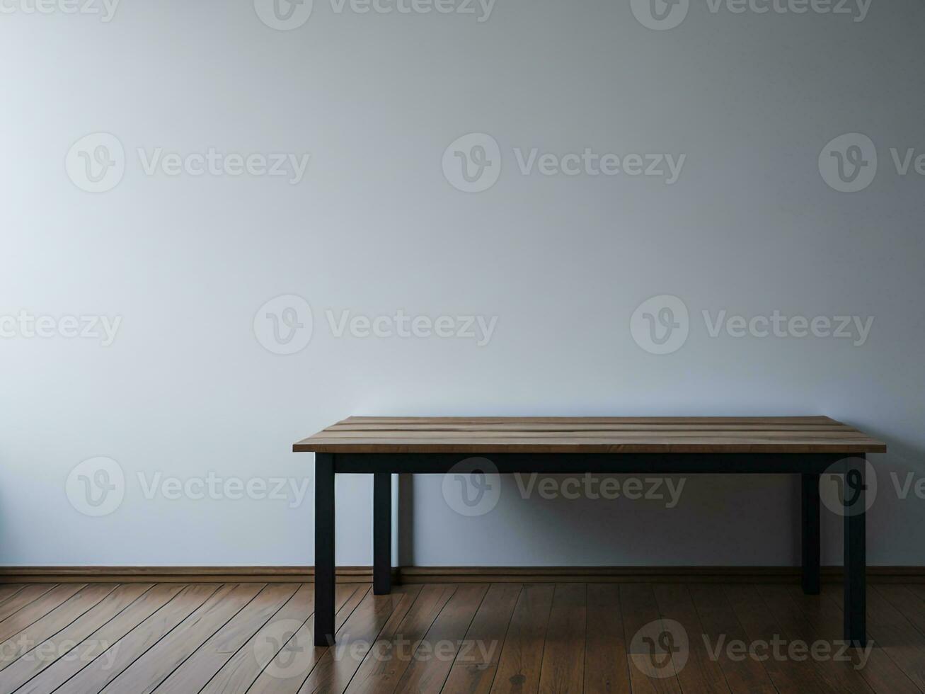 AI generated Top of wood balcony table with seascape white background photo