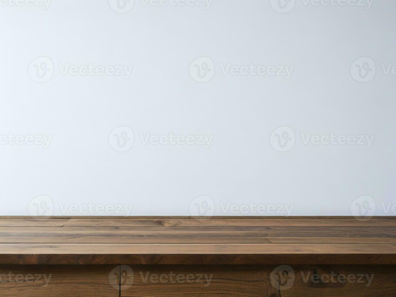 AI generated Top of wood balcony table with seascape white background photo