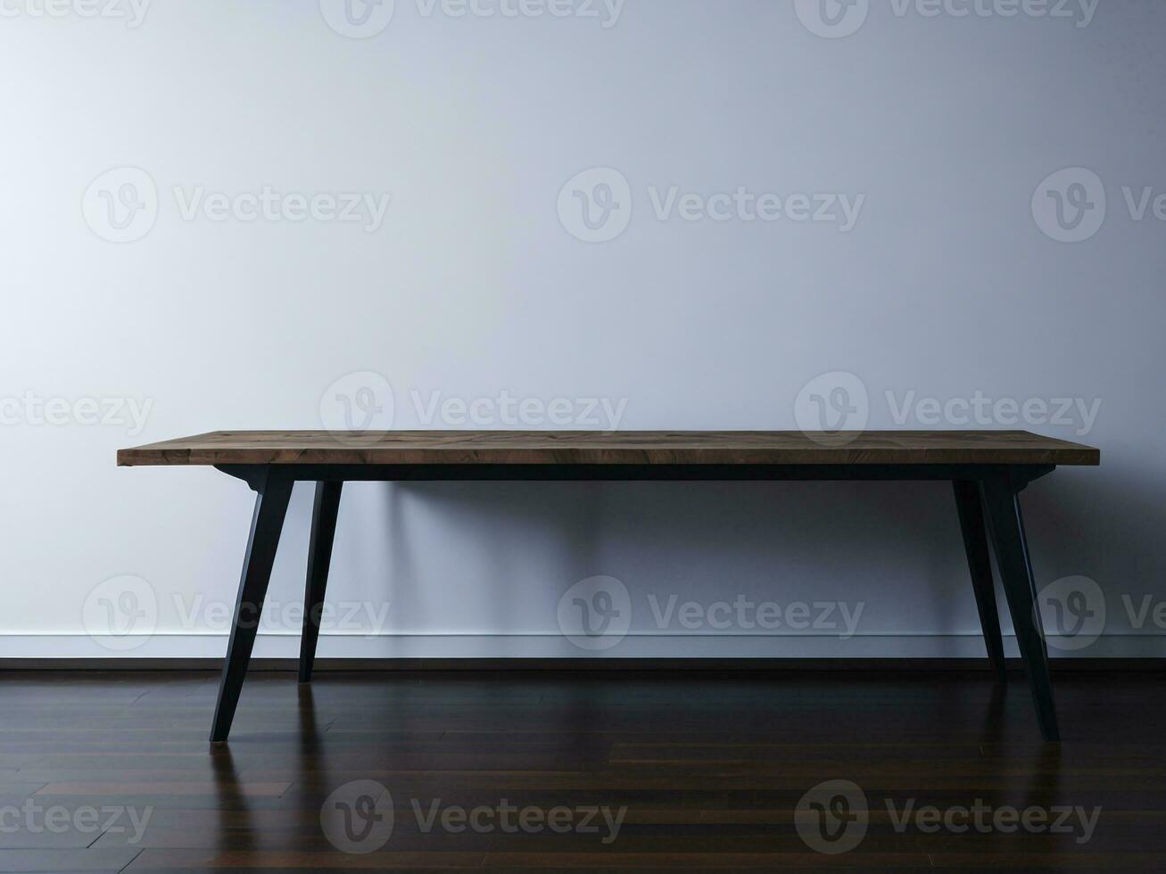 ai generado vacío de madera mesa en el blanco antecedentes cerca arriba vista. alto calidad foto