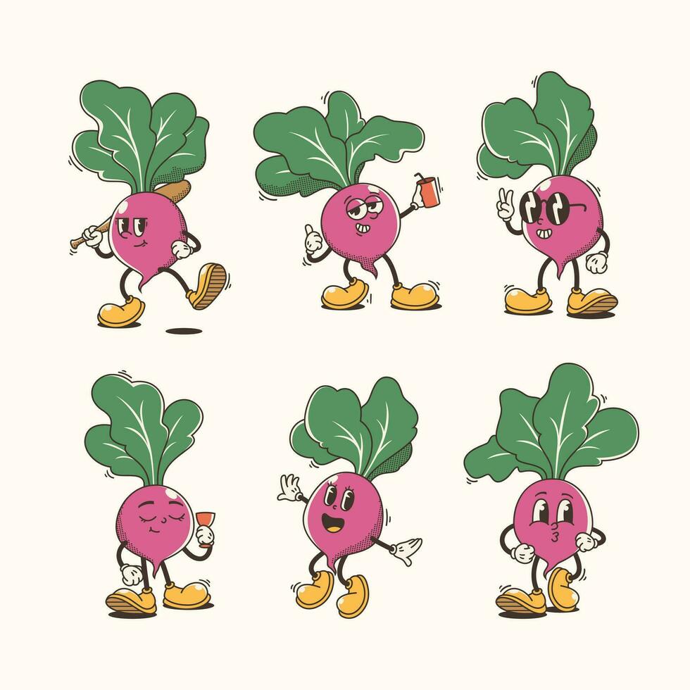 Set of Traditional Beetroot Cartoon Illustration with Varied Poses and Expressions vector