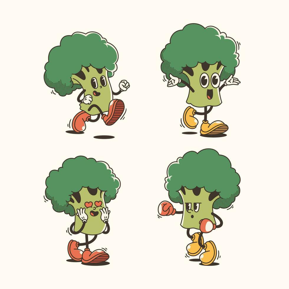 conjunto de tradicional brocolli dibujos animados ilustración con variado poses y expresiones vector