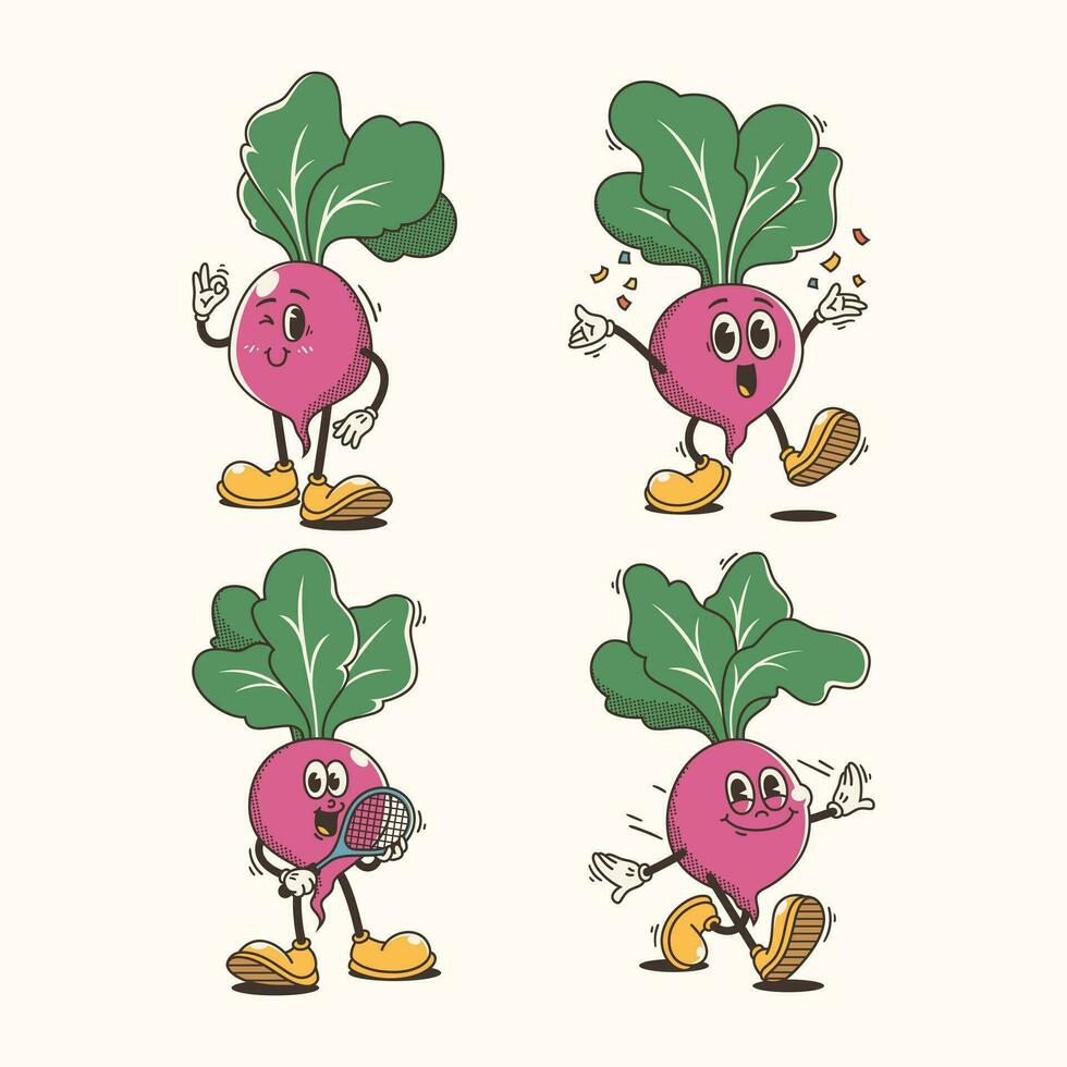 Set of Traditional Beetroot Cartoon Illustration with Varied Poses and Expressions vector