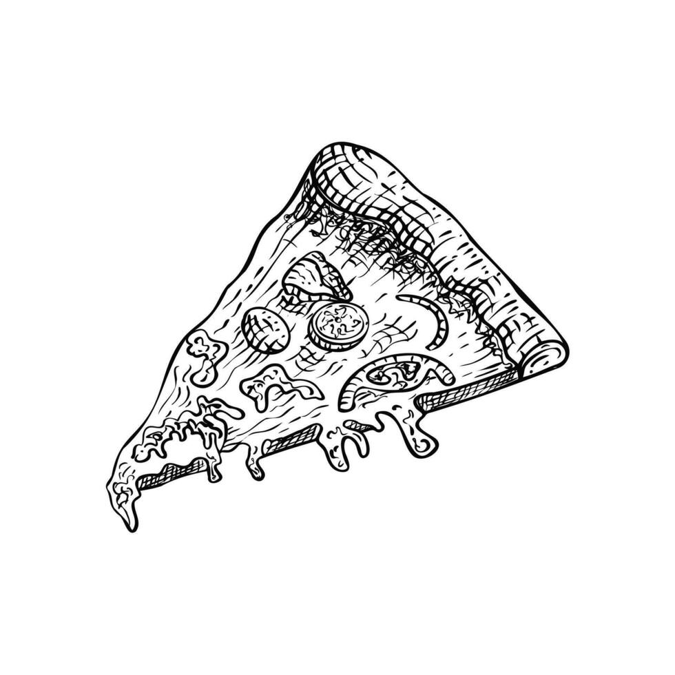 Hand drawn Tasty delicious pizza slice isolated on white background vector