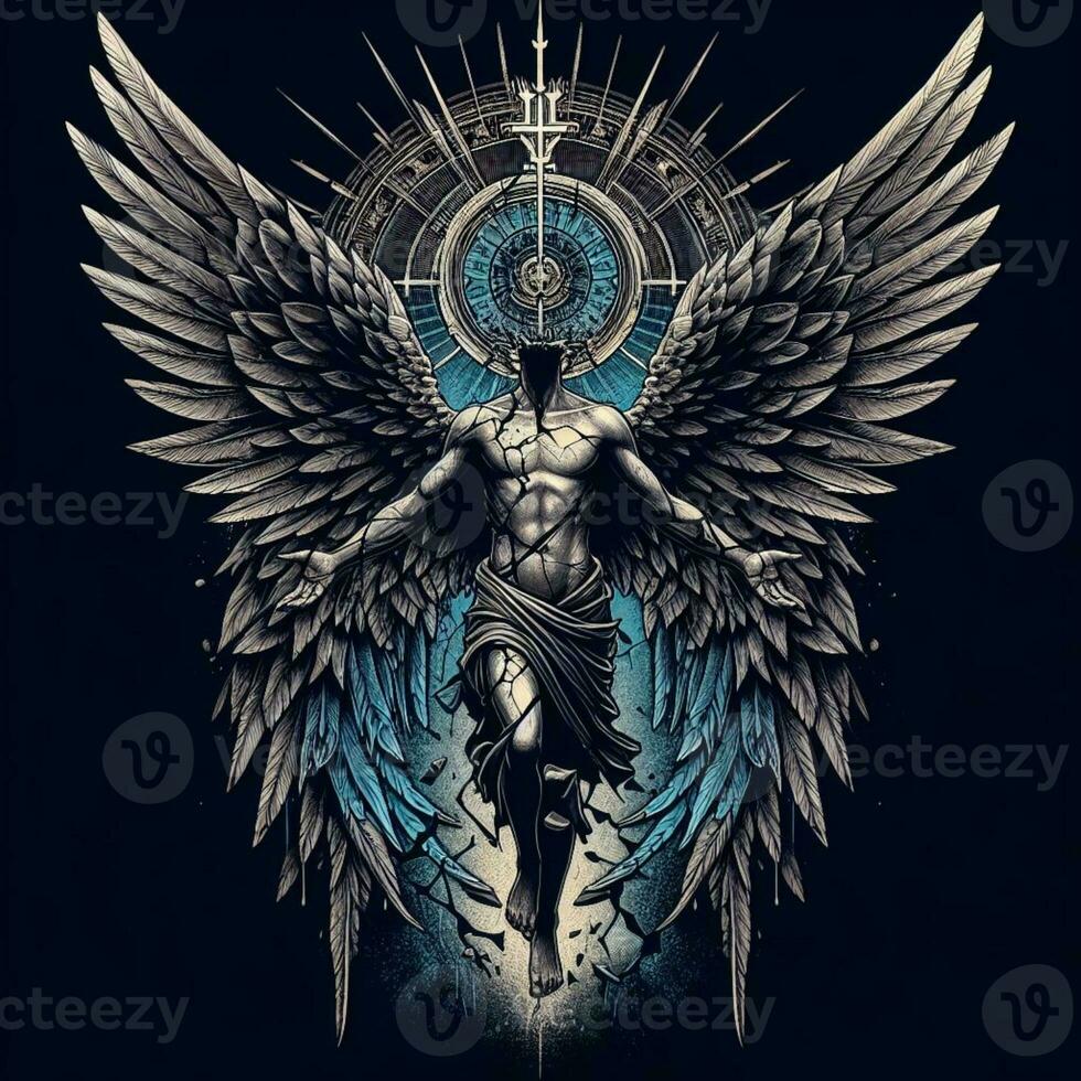 AI generated illustration of a broken angel. gothic art. y2k style photo