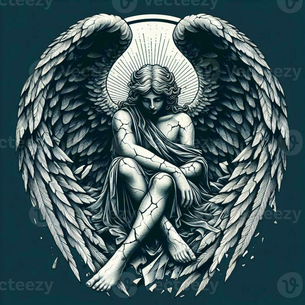 ai generado ilustración de un roto ángel. gótico Arte. y2k estilo foto