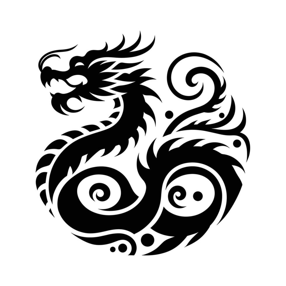 Silhouette of green wood chinese dragon symbol of the 2024 chinese new year vector