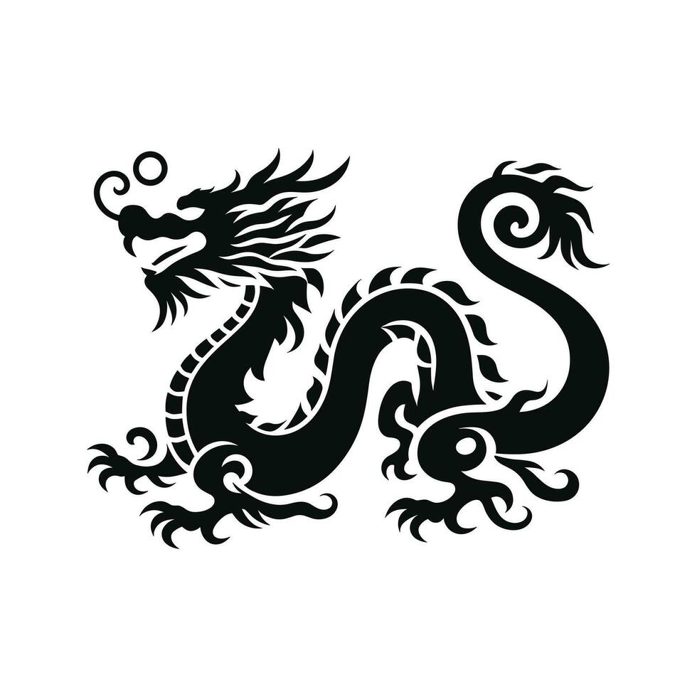 Silhouette of green wood chinese dragon symbol of the 2024 chinese new year vector