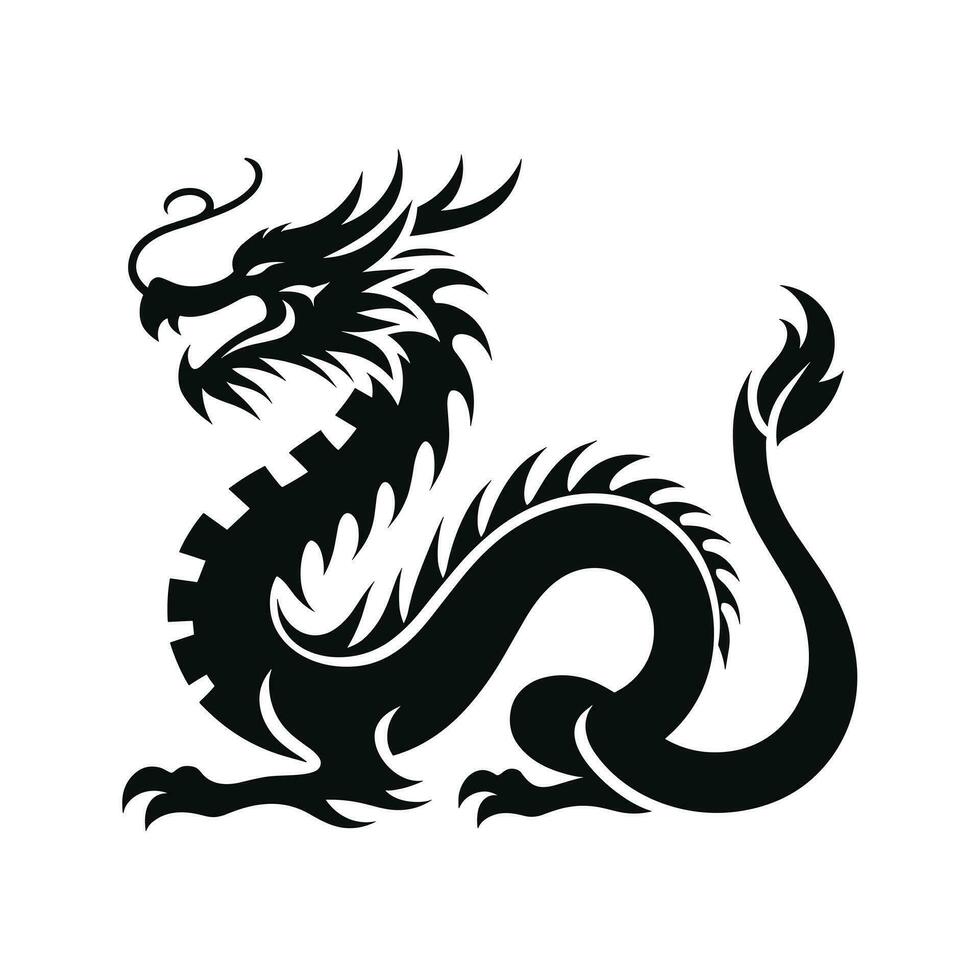 Silhouette of green wood chinese dragon symbol of the 2024 chinese new year vector