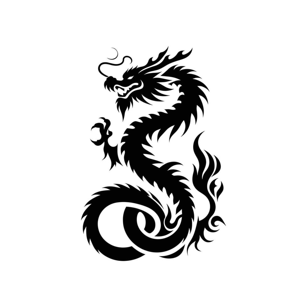 Silhouette of green wood chinese dragon symbol of the 2024 chinese new year vector