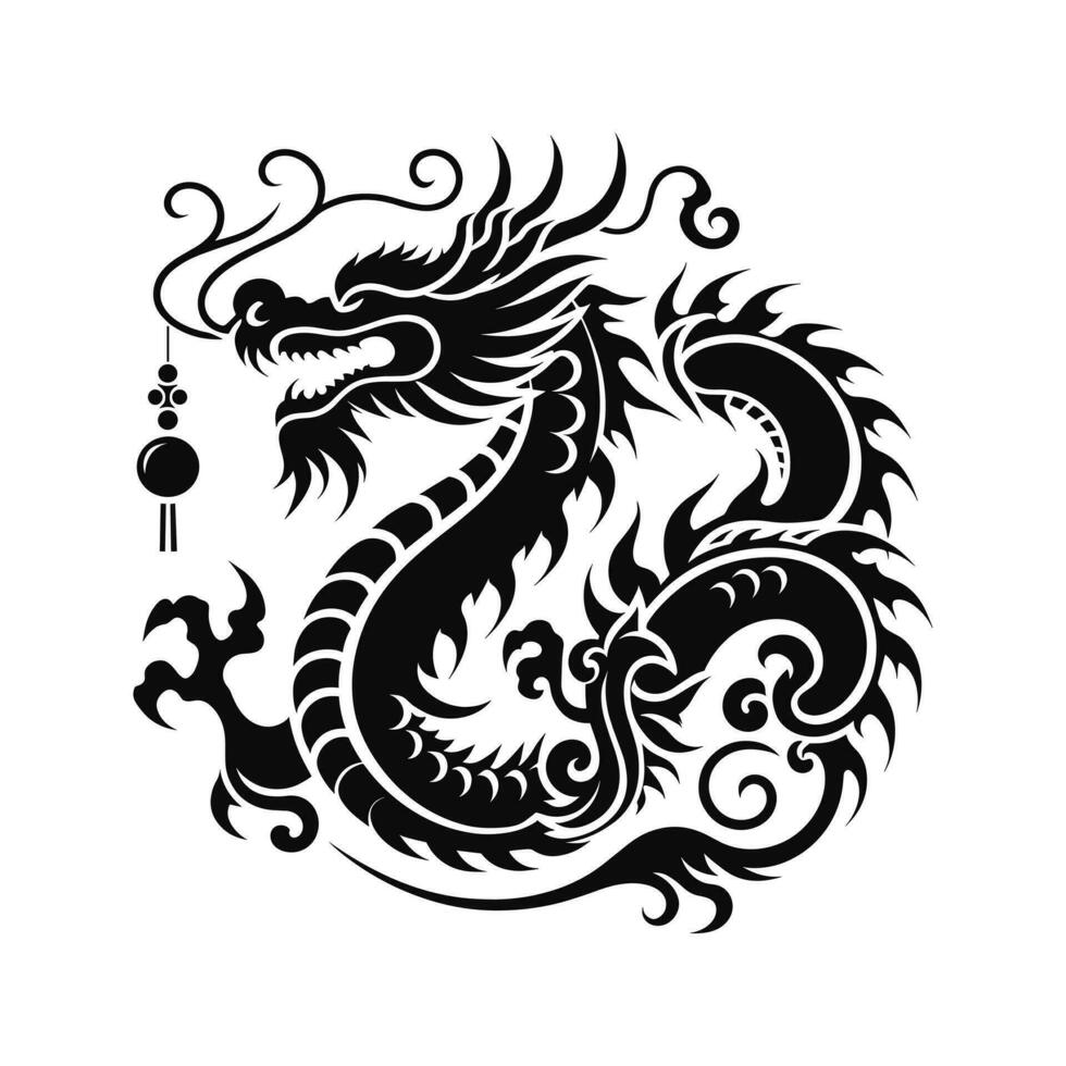 Silhouette of green wood chinese dragon symbol of the 2024 chinese new