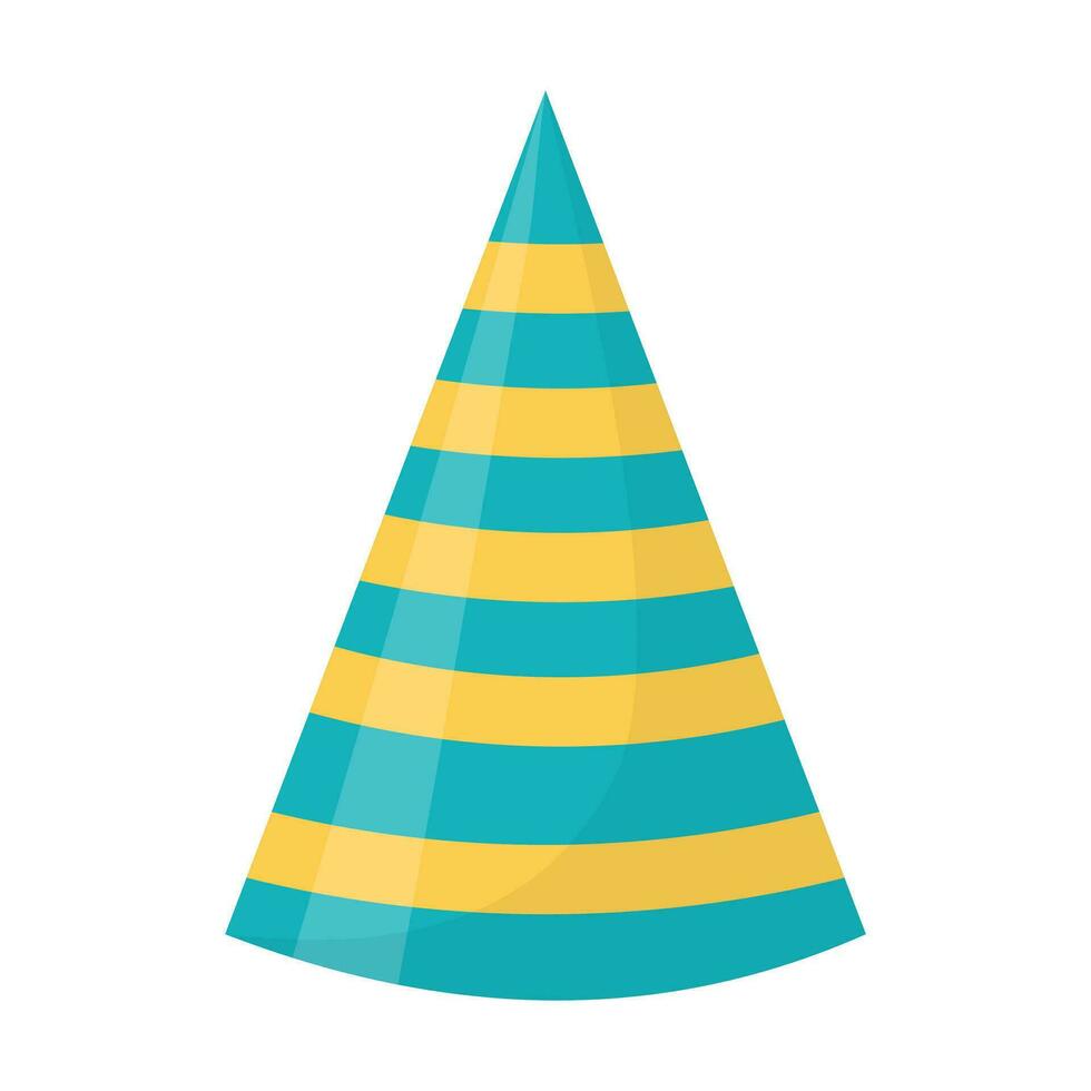 Party hat. Cute birthday cone cap in bright colors. Festive paper cap isolated on white background. vector
