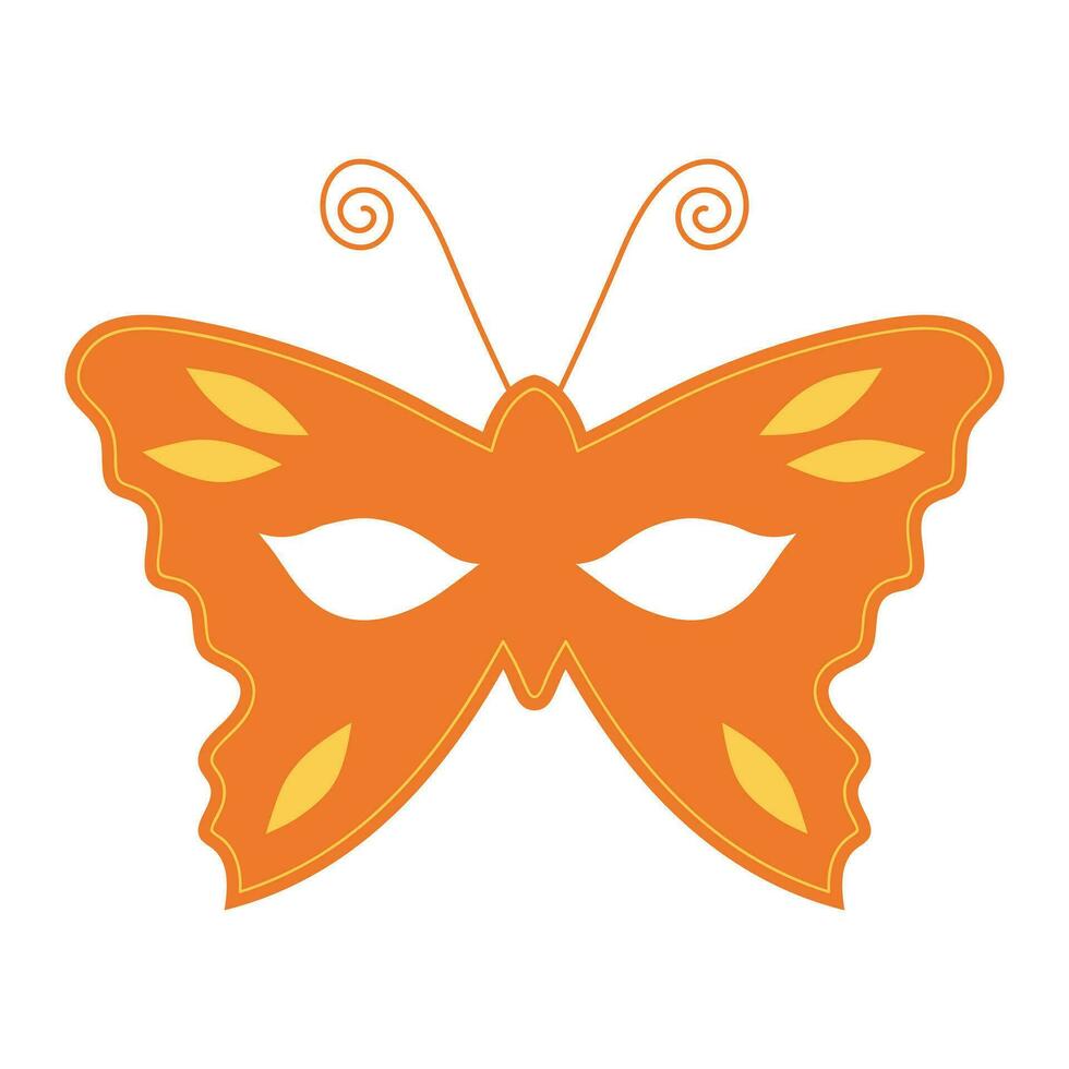 Carnival mask in the form of butterfly. Festive element for holiday. Flat cartoon vector illustration isolated on a white background.