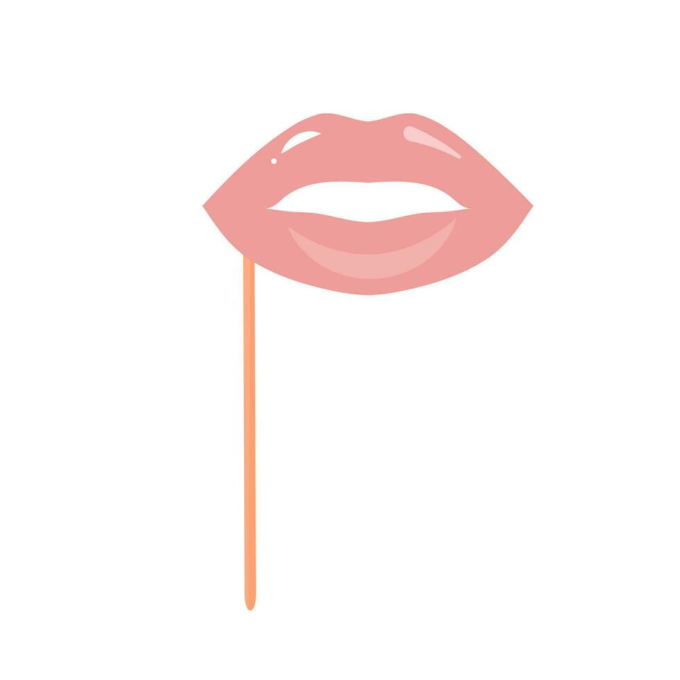 Carnival party mask. Lips on stick. vector