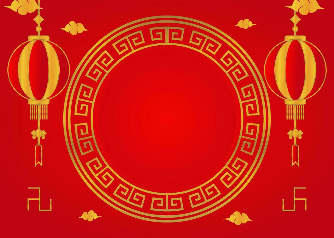 red Chinese new year background. Chinese new year greeting card with circle for sale products. vector design with golden chinese frame ornament and lantern.