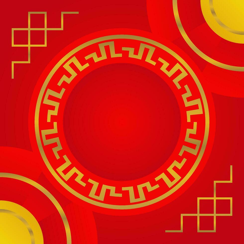 red Chinese New Year greeting card. free copy space area with circle for sales product. vector design with golden chinese frame ornament