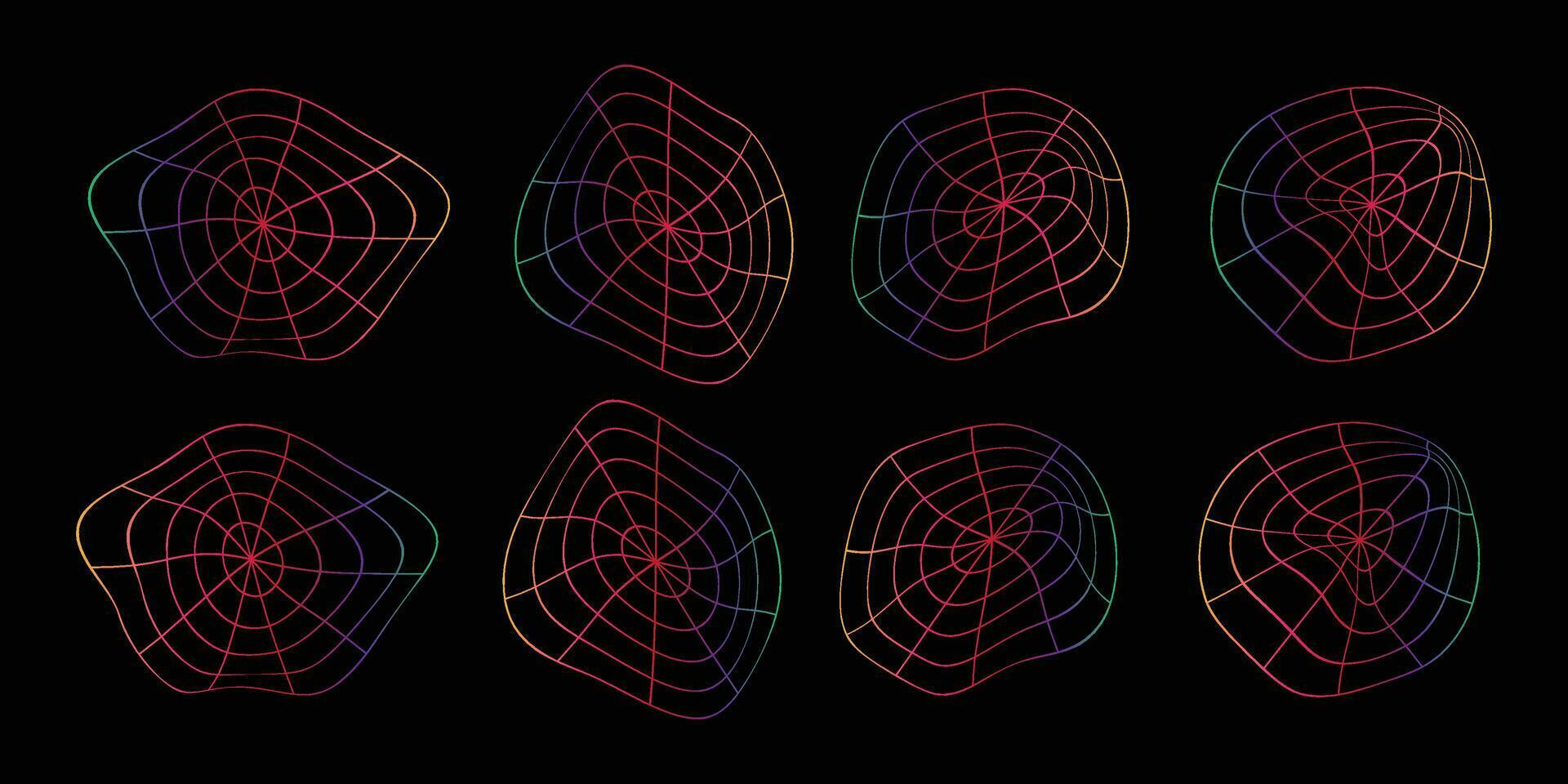 colección de vistoso 3d esfera malla. único formas estructura modelo concepto con puntos y línea cuadrícula vector