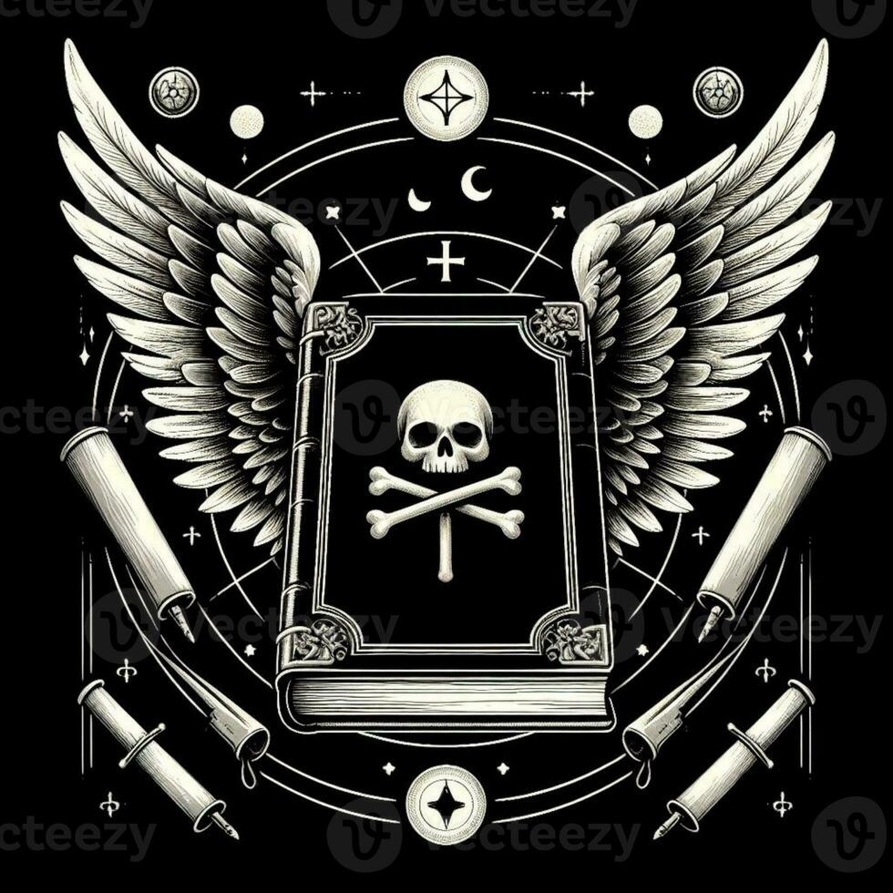 AI generated illustration of a death book. gothic art. y2k style, photo