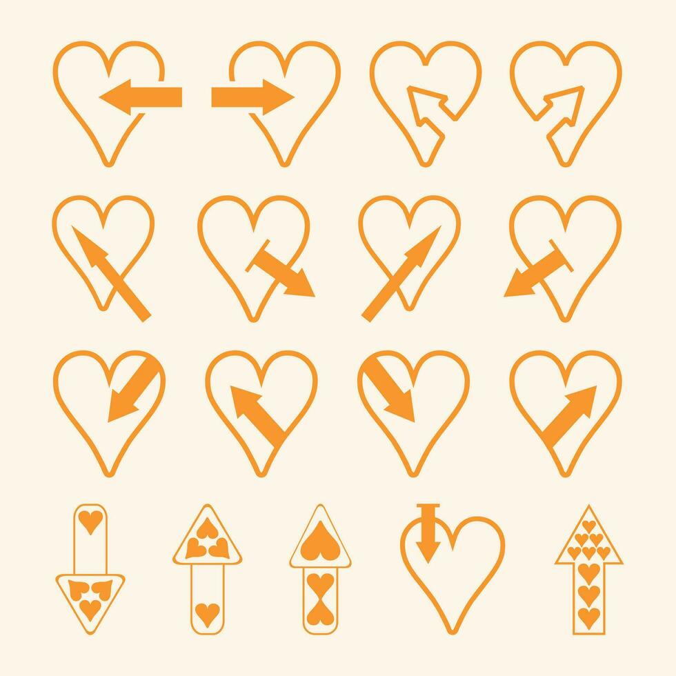 Set of hearts and arrow icons. Vector illustration.