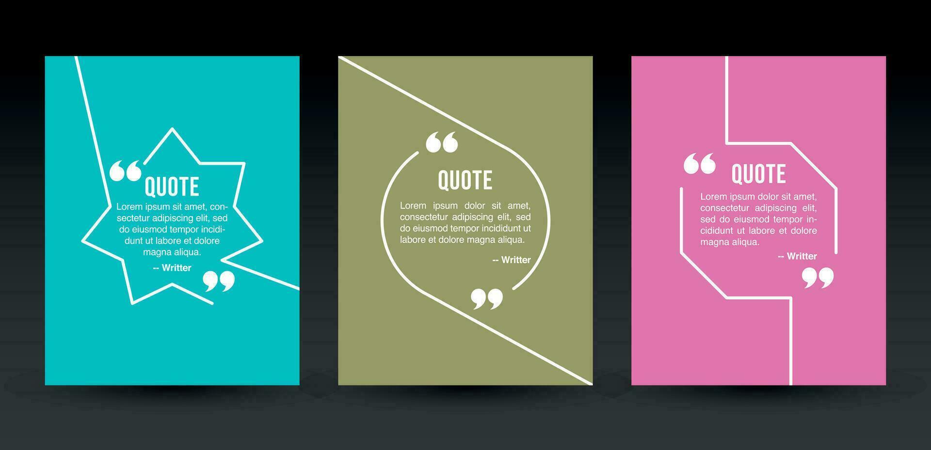 Quote frames blank templates set. Textbox isolated on color background. Text in brackets, citation empty speech bubbles, quote bubbles. Vector illustration.