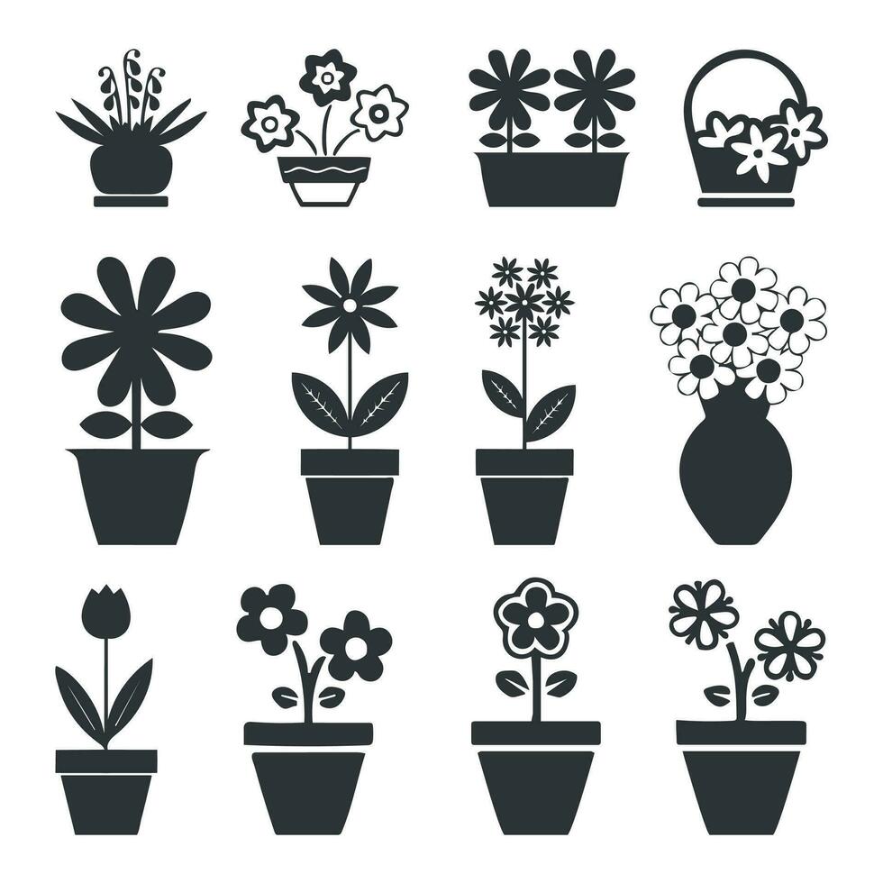 Flower and flower plant icon set nature collection isolated on transparent background. vector