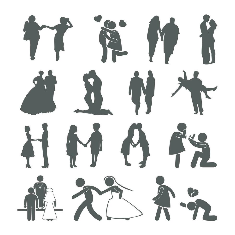 PrintVector illustration of isolated silhouettes of lovers. Gray gradient silhouettes of women and men on a white background. vector