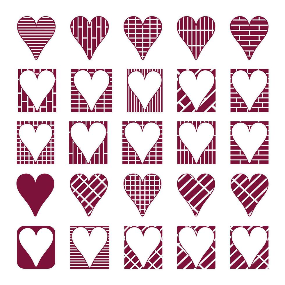 Valentines day hearts icons set. Vector illustration isolated on white background.