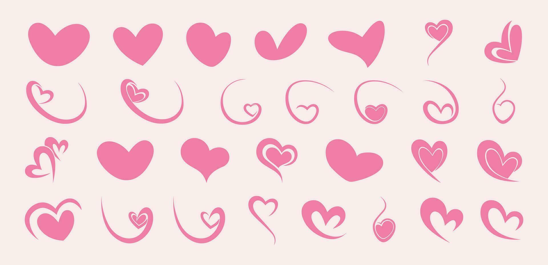 Set of pink hearts on a light pink background. Vector illustration.