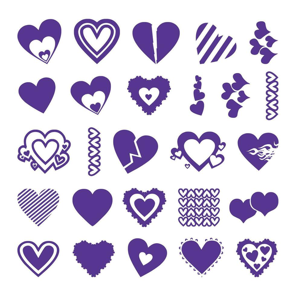 Set of purple color heart icons for your design. Vector illustration