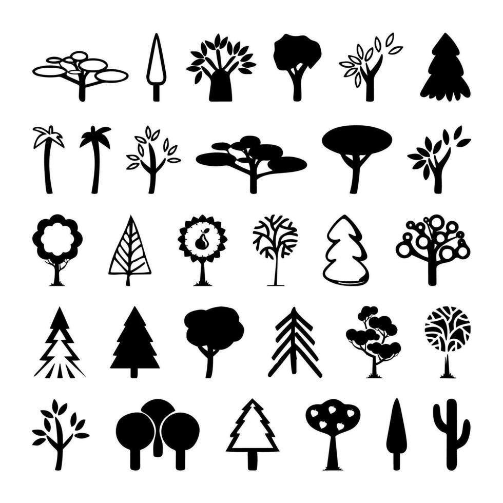 conjunto de arboles icono vector señales aislado en un blanco antecedentes.