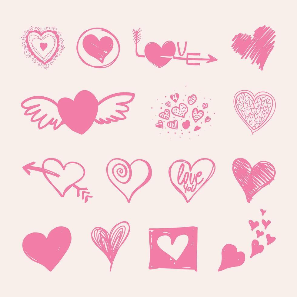 Set of valentine's day doodle icons. Vector illustration