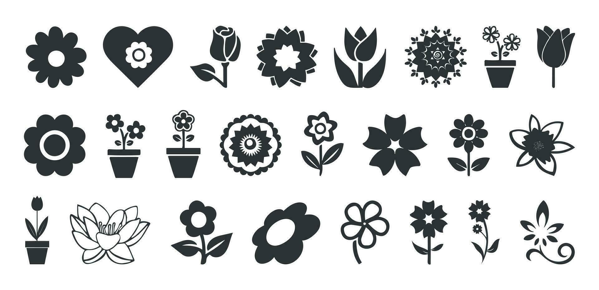 Flower and flower plant icon set nature collection isolated on transparent background. vector